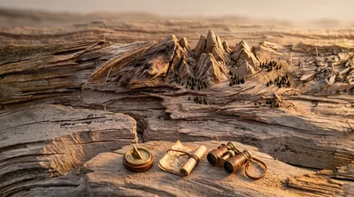 Miniature Landscape Carved Into Weathered Driftwood
