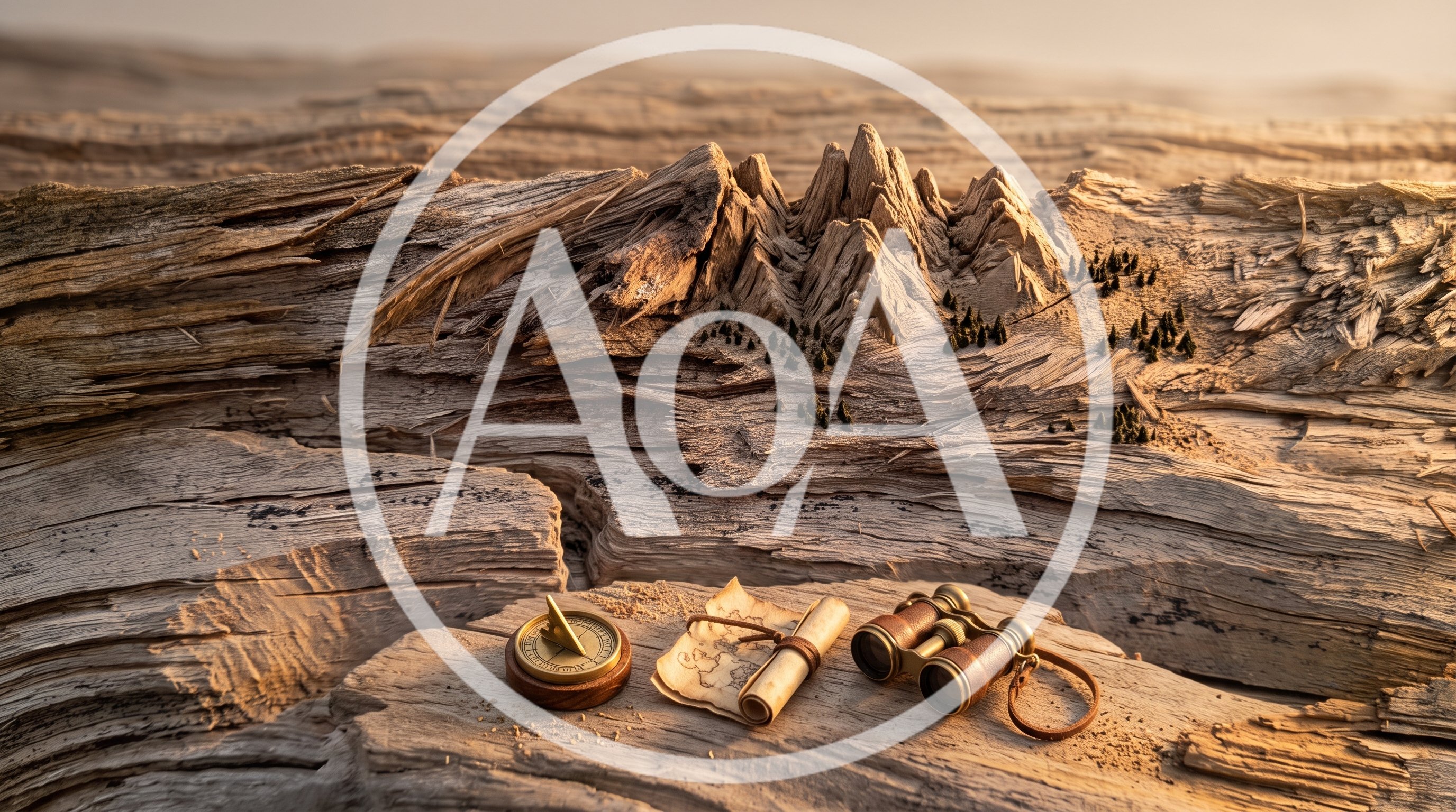 Miniature Landscape Carved Into Weathered Driftwood
