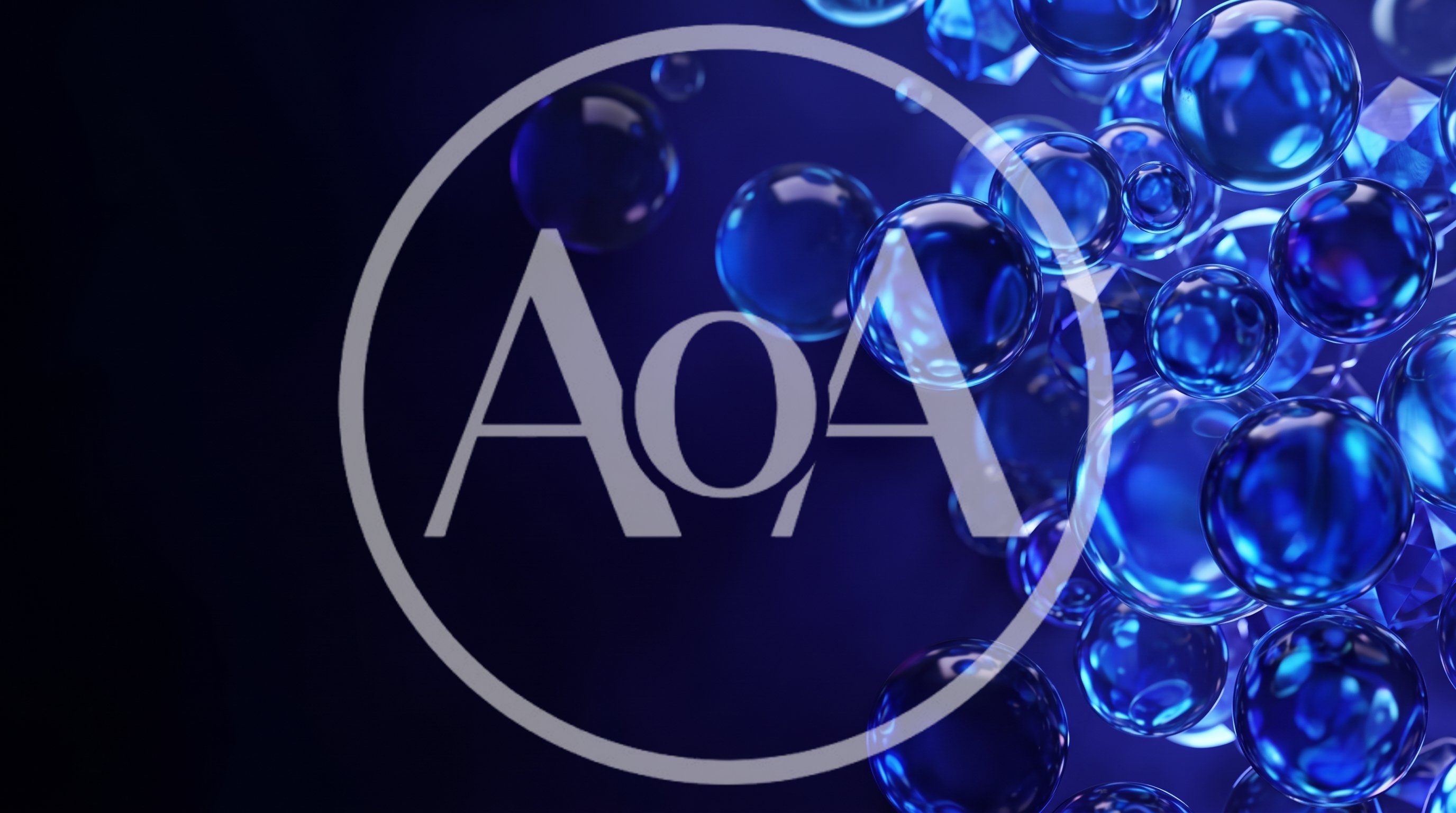 Abstract Blue Glass Spheres Floating In Dark Space