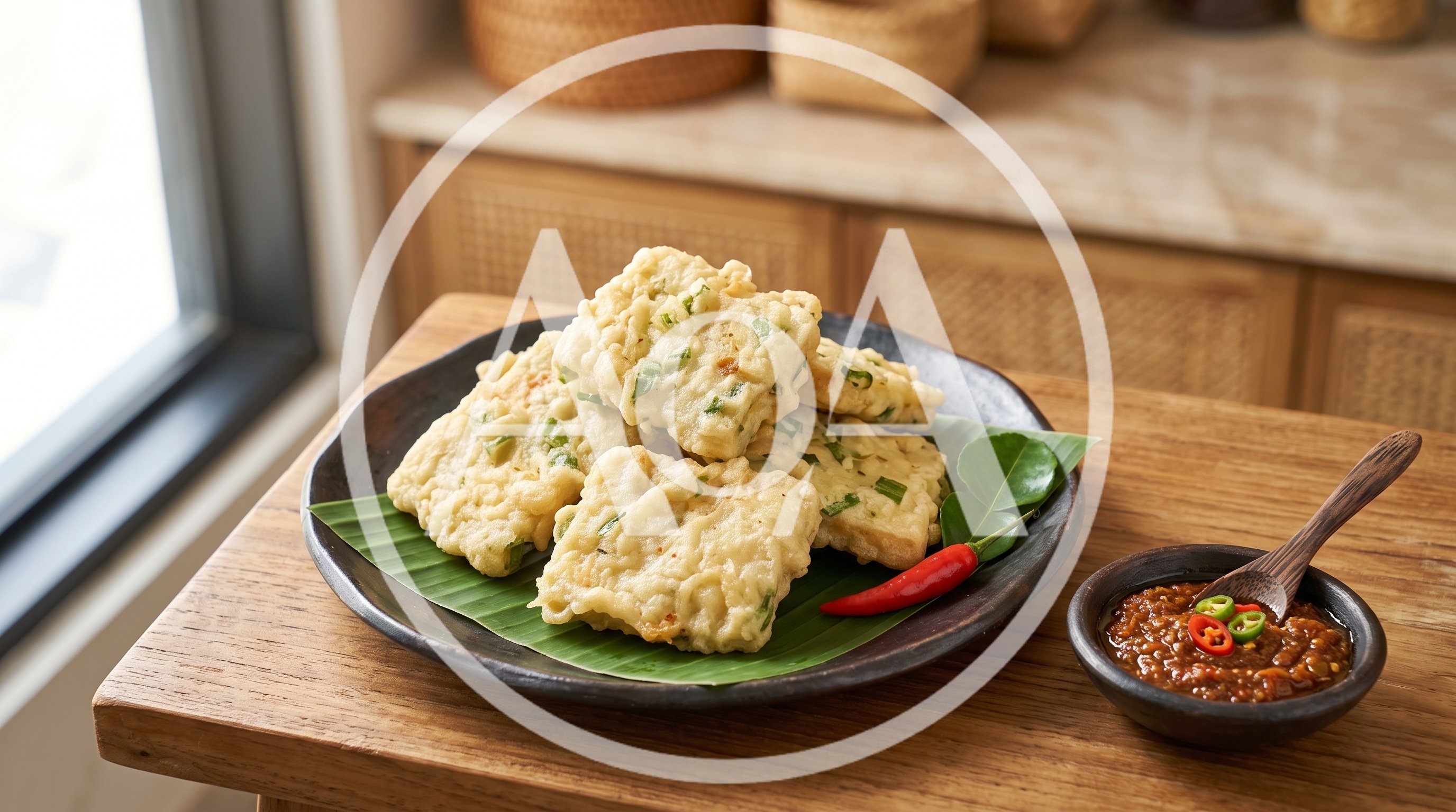 Fried Tempeh With Sambal On A Wooden Table