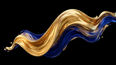 Abstract Flowing Gold and Blue Liquid Wave
