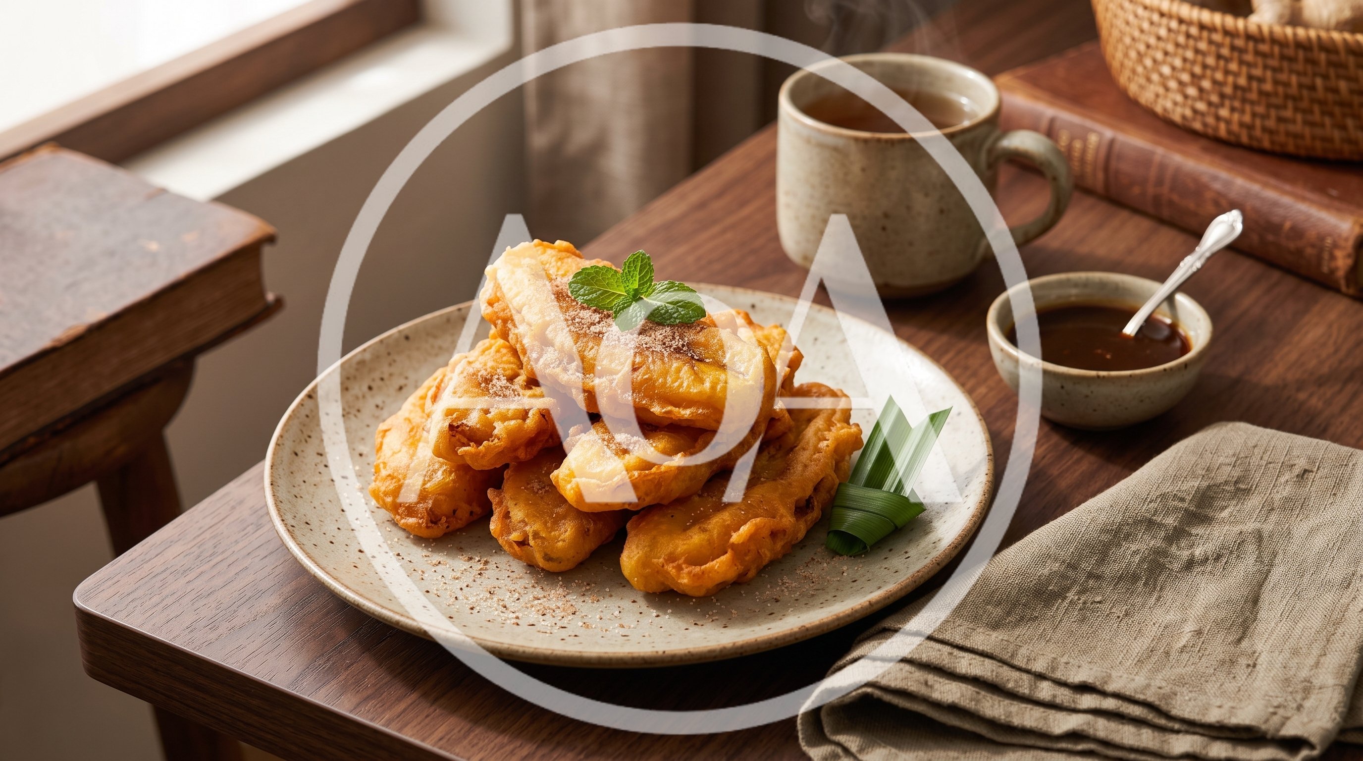 Fried Banana Fritters Served On A Rustic Plate