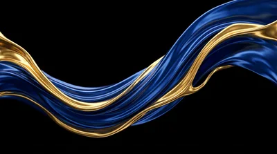 Abstract Flowing Blue And Gold Silk Fabric
