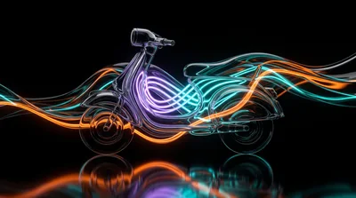Abstract Glass Scooter With Neon Light Trails