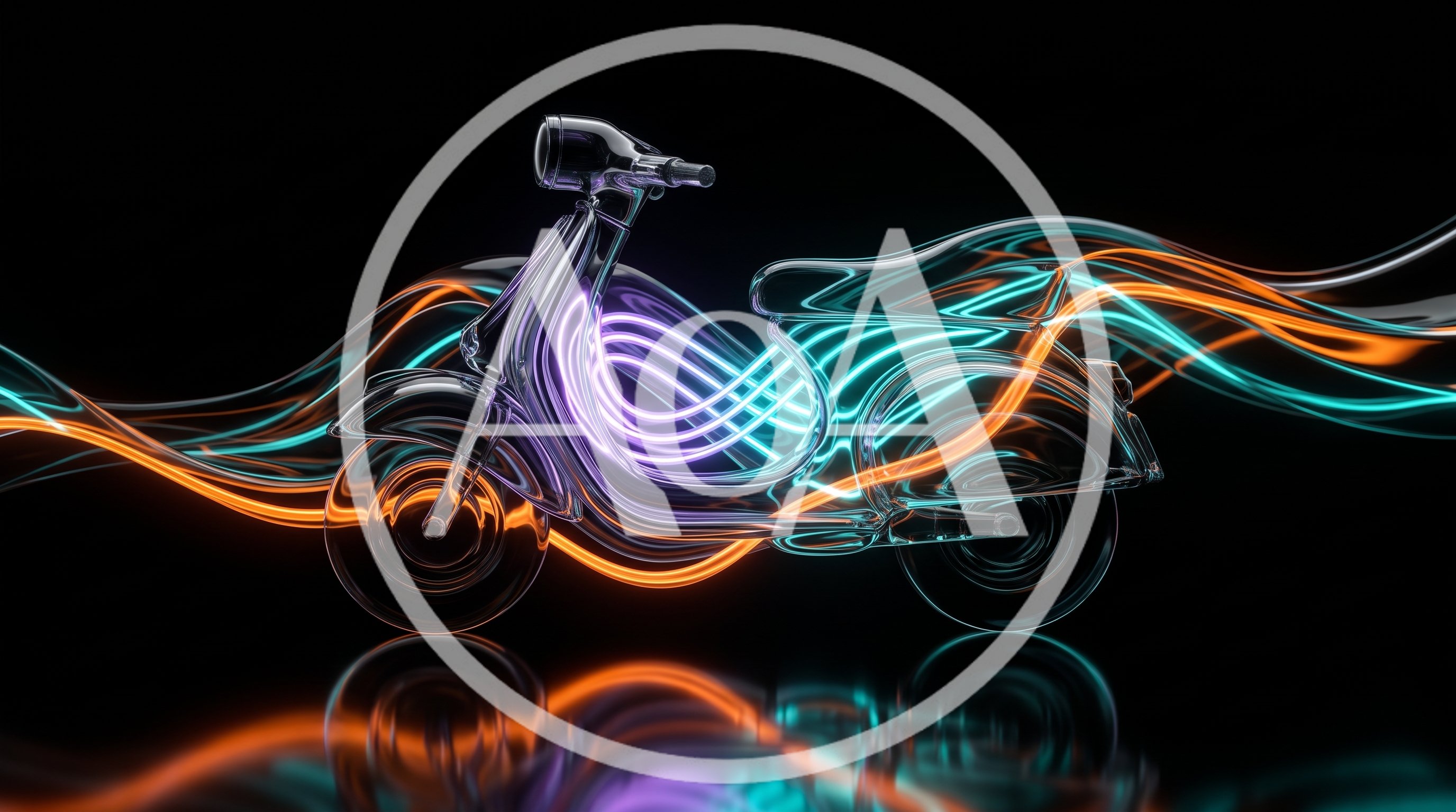 Abstract Glass Scooter With Neon Light Trails