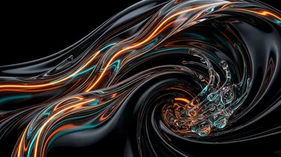 Abstract Liquid Swirl With Glowing Orange And Cyan Light