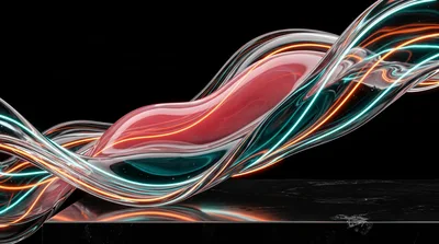 Abstract Glass Wave With Neon Light Trails