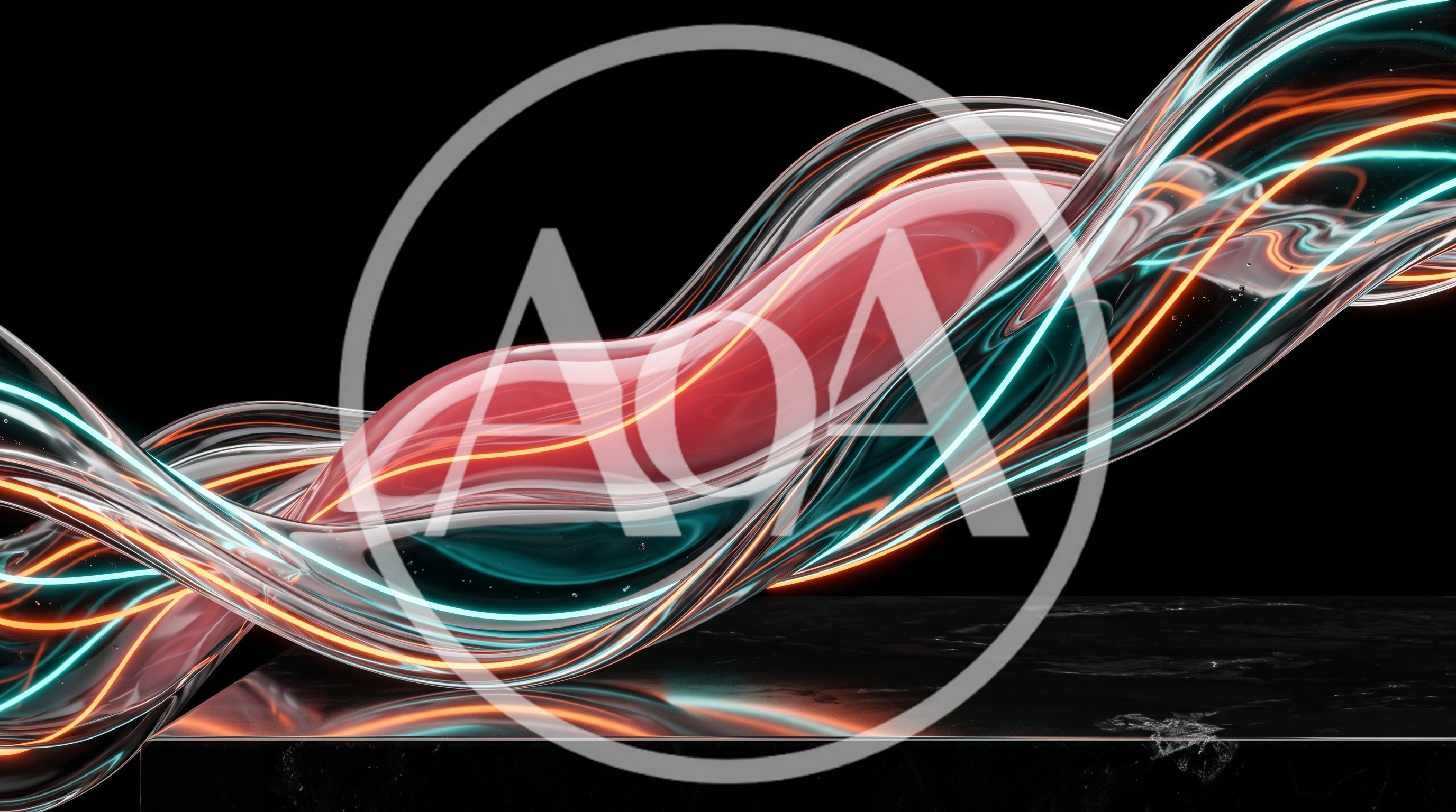 Abstract Glass Wave With Neon Light Trails