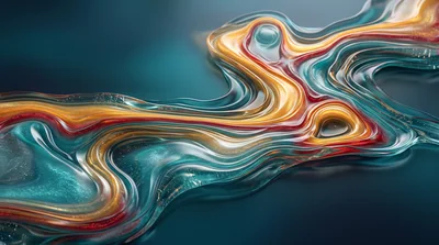 Abstract Liquid Flow With Gold And Teal Swirls
