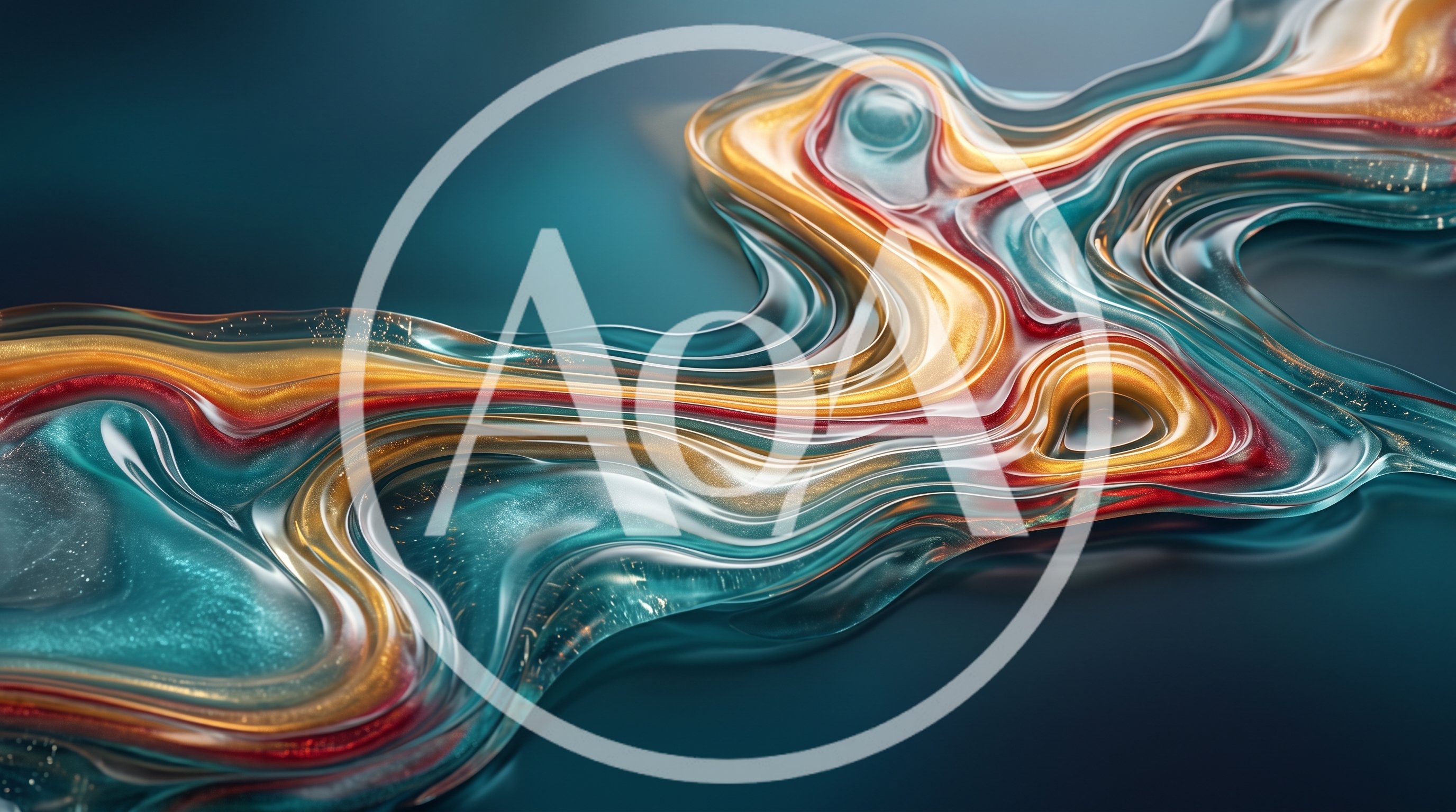 Abstract Liquid Flow With Gold And Teal Swirls