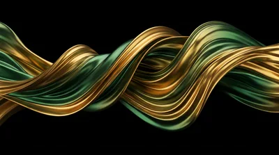 Abstract Flowing Gold and Green Silk Ribbons
