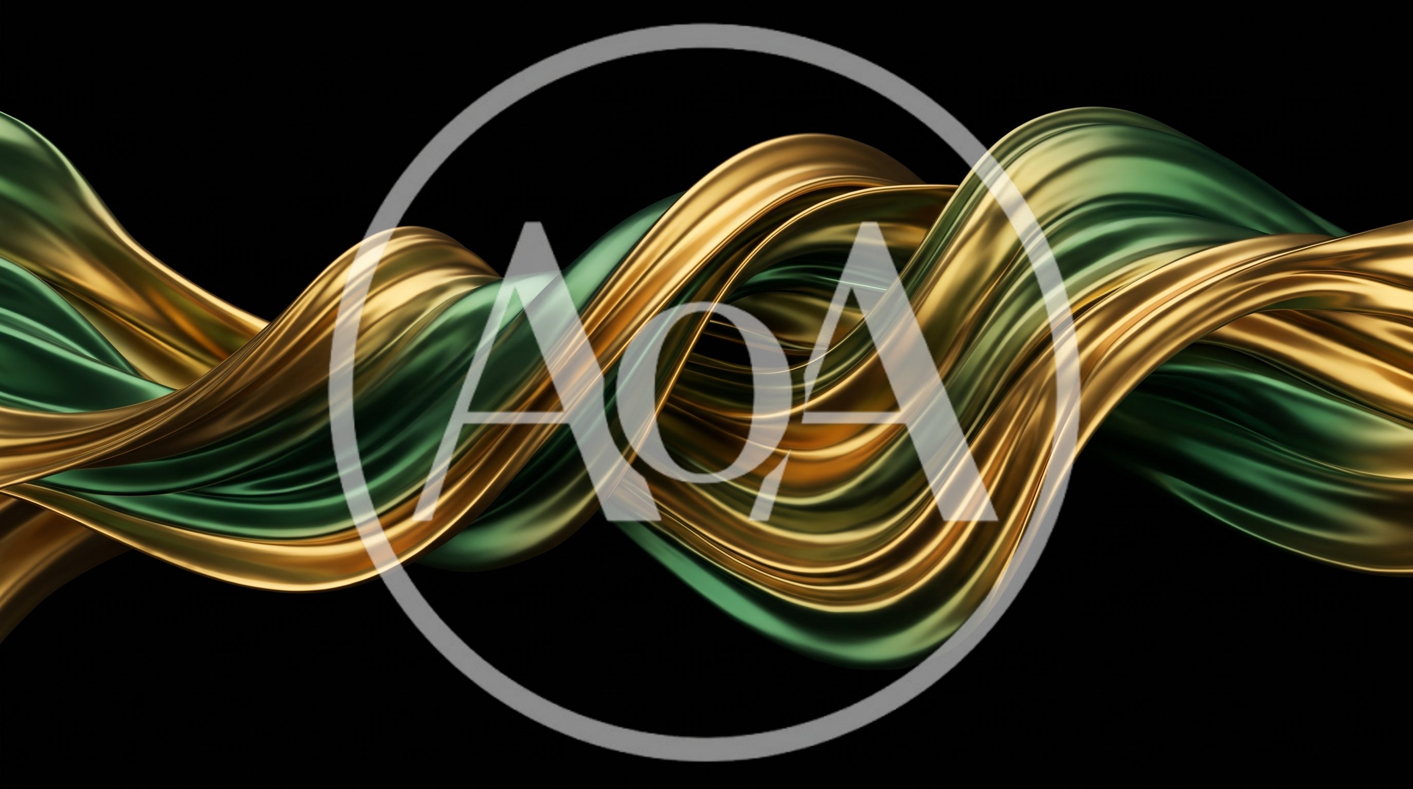 Abstract Flowing Gold and Green Silk Ribbons