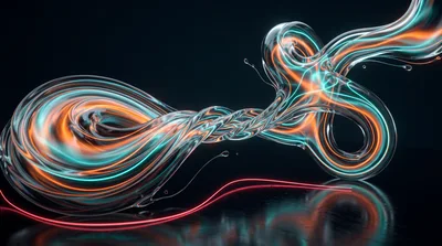 Abstract Glass Ribbon With Glowing Neon Light Trails