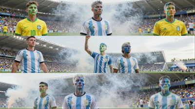 Collage Of Soccer Players With Artistic Face Paint