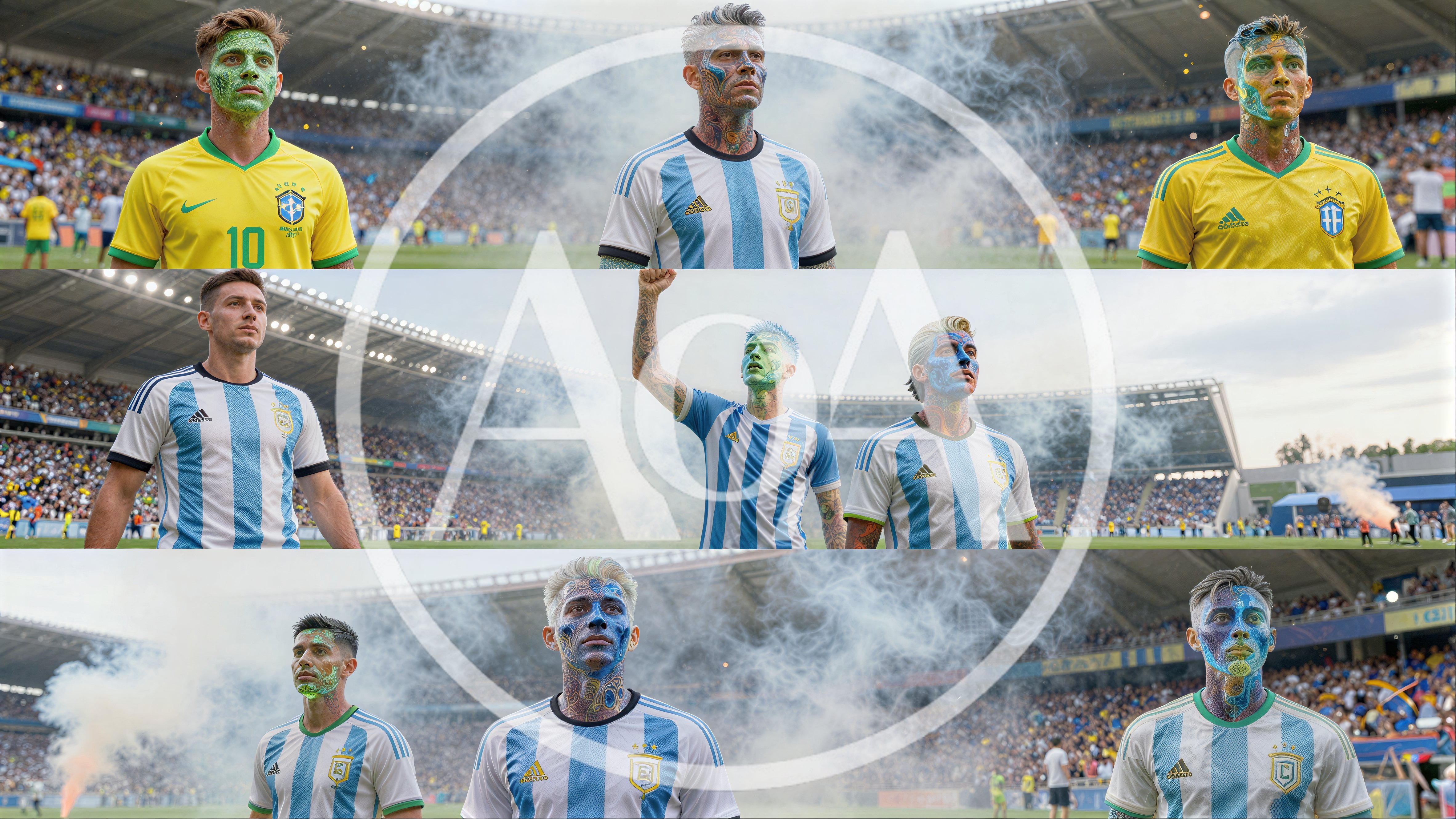 Collage Of Soccer Players With Artistic Face Paint