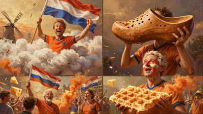Dutch Sports Fans Celebrating With Cultural Symbols
