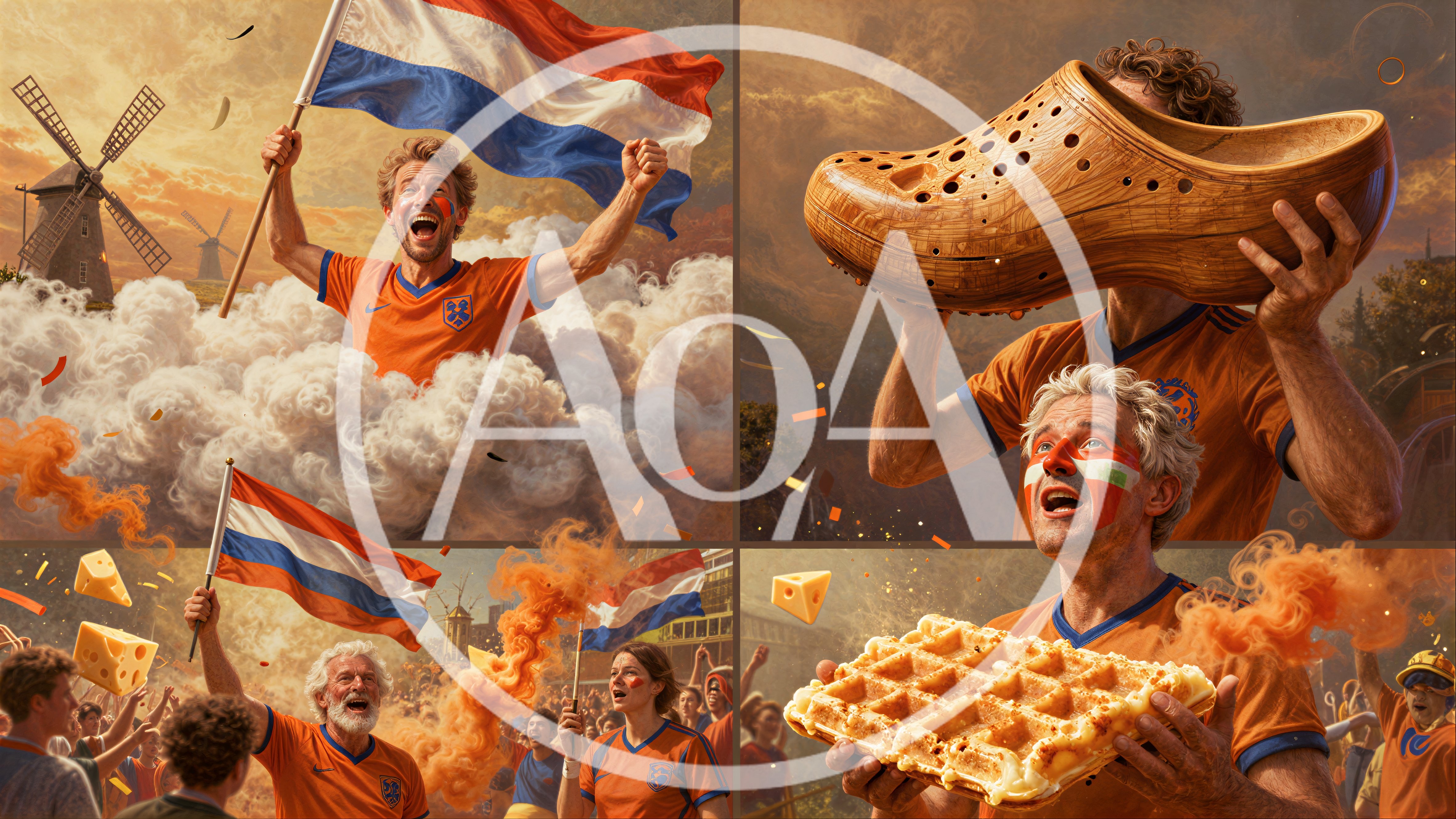 Dutch Sports Fans Celebrating With Cultural Symbols