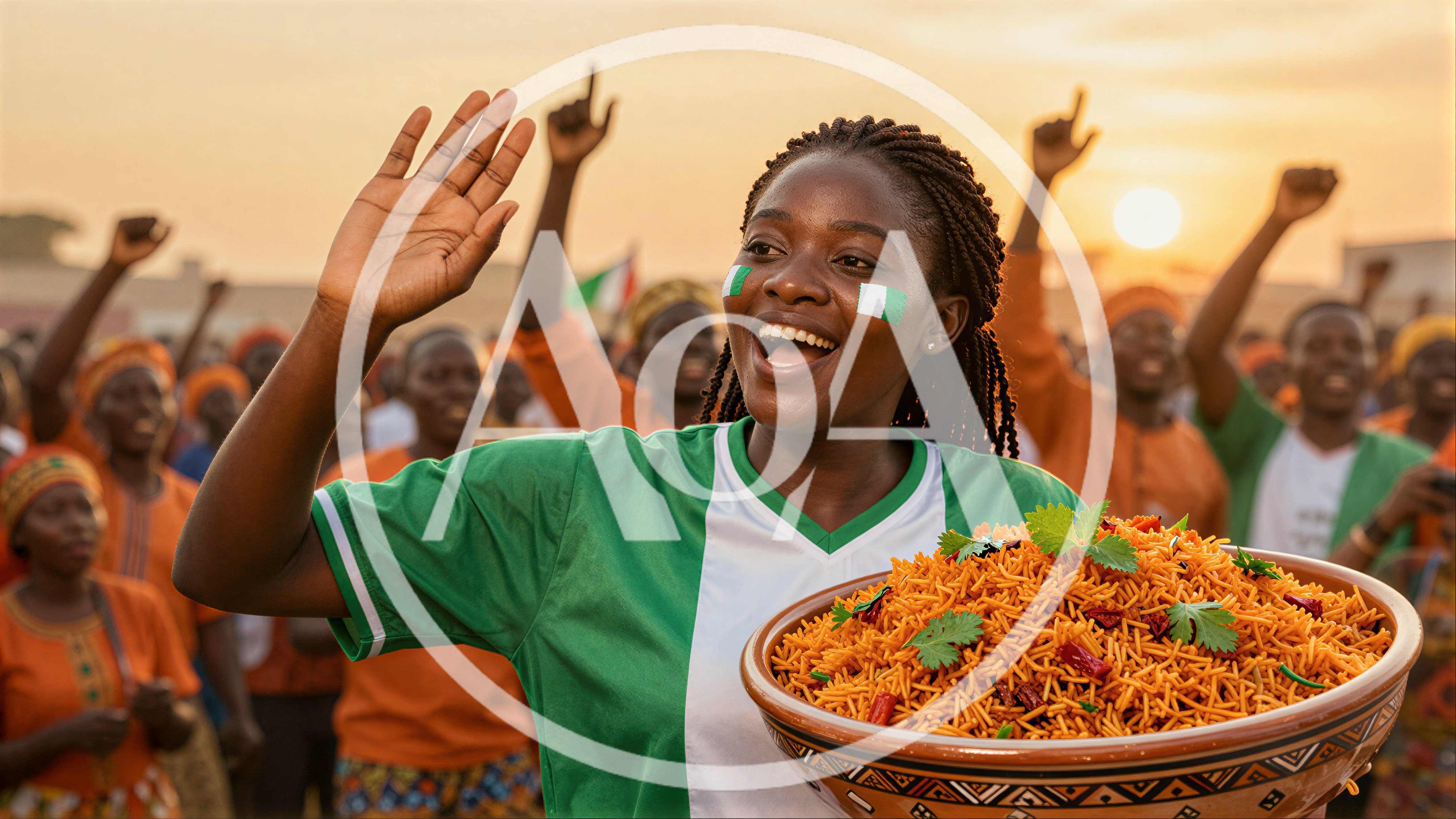 Nigerian Woman Celebrating With Traditional Jollof Rice