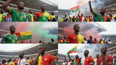 African Football Players Celebrating Victory In Stadium