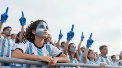 Argentine Soccer Fans Cheering With Foam Fingers