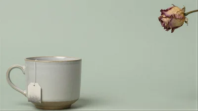 Ceramic Tea Mug With A Dried Rose