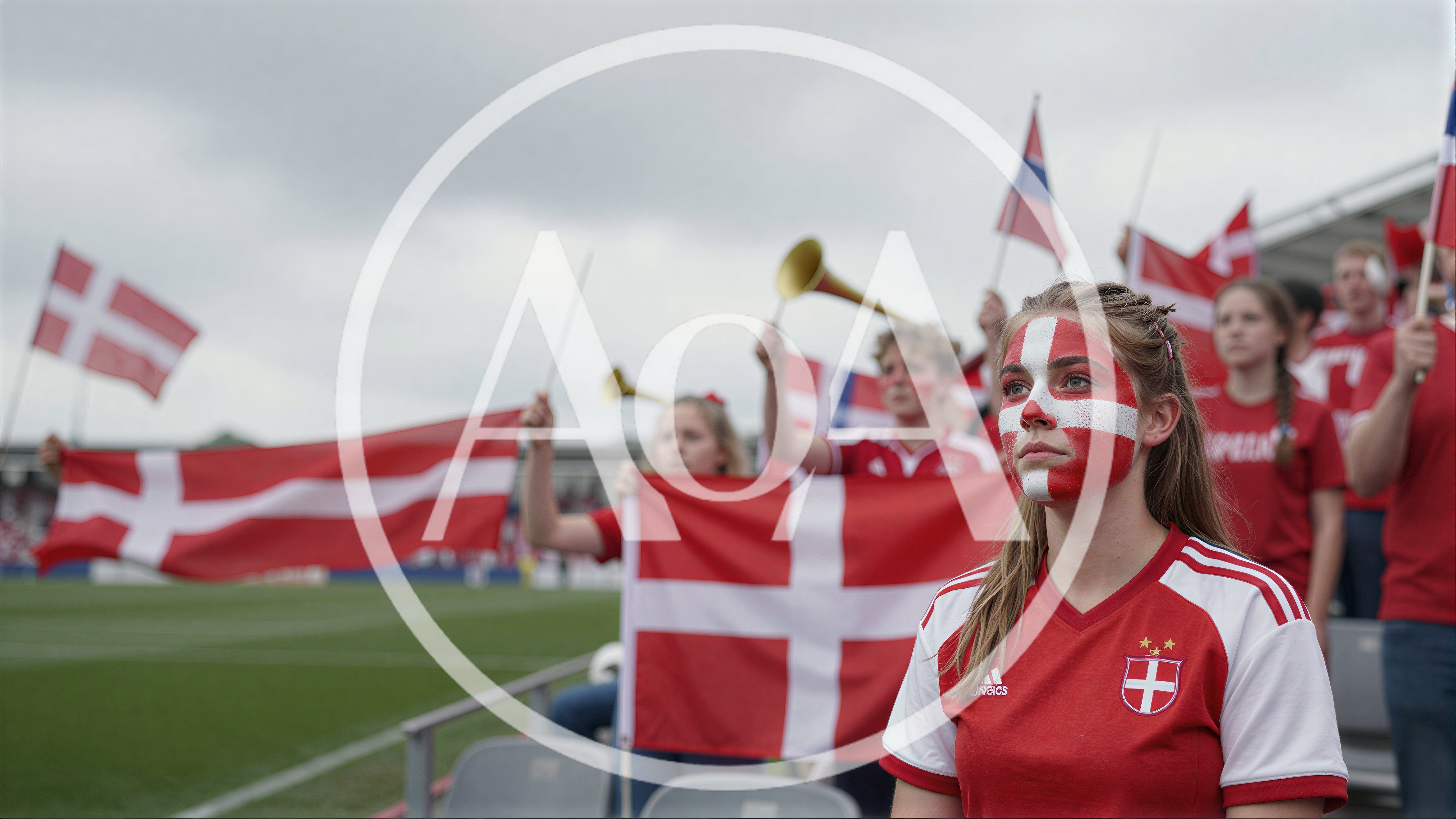 Danish Soccer Fans Cheering With Flags At Stadium