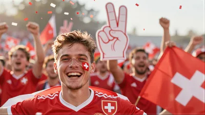 Happy Swiss Soccer Fan Celebrating Victory