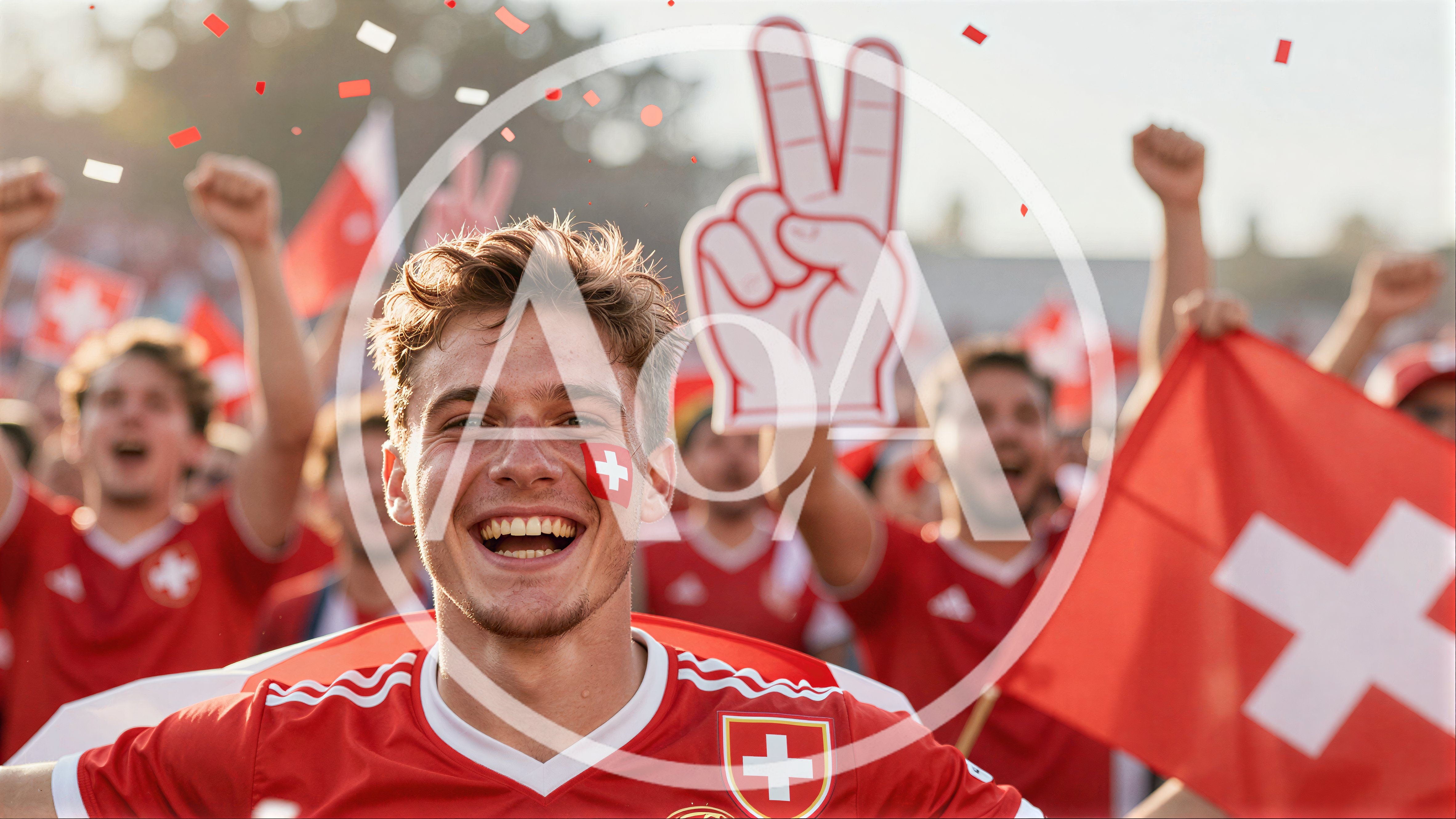 Happy Swiss Soccer Fan Celebrating Victory