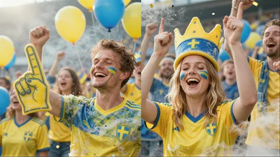 Swedish Soccer Fans Celebrating Victory In Stadium
