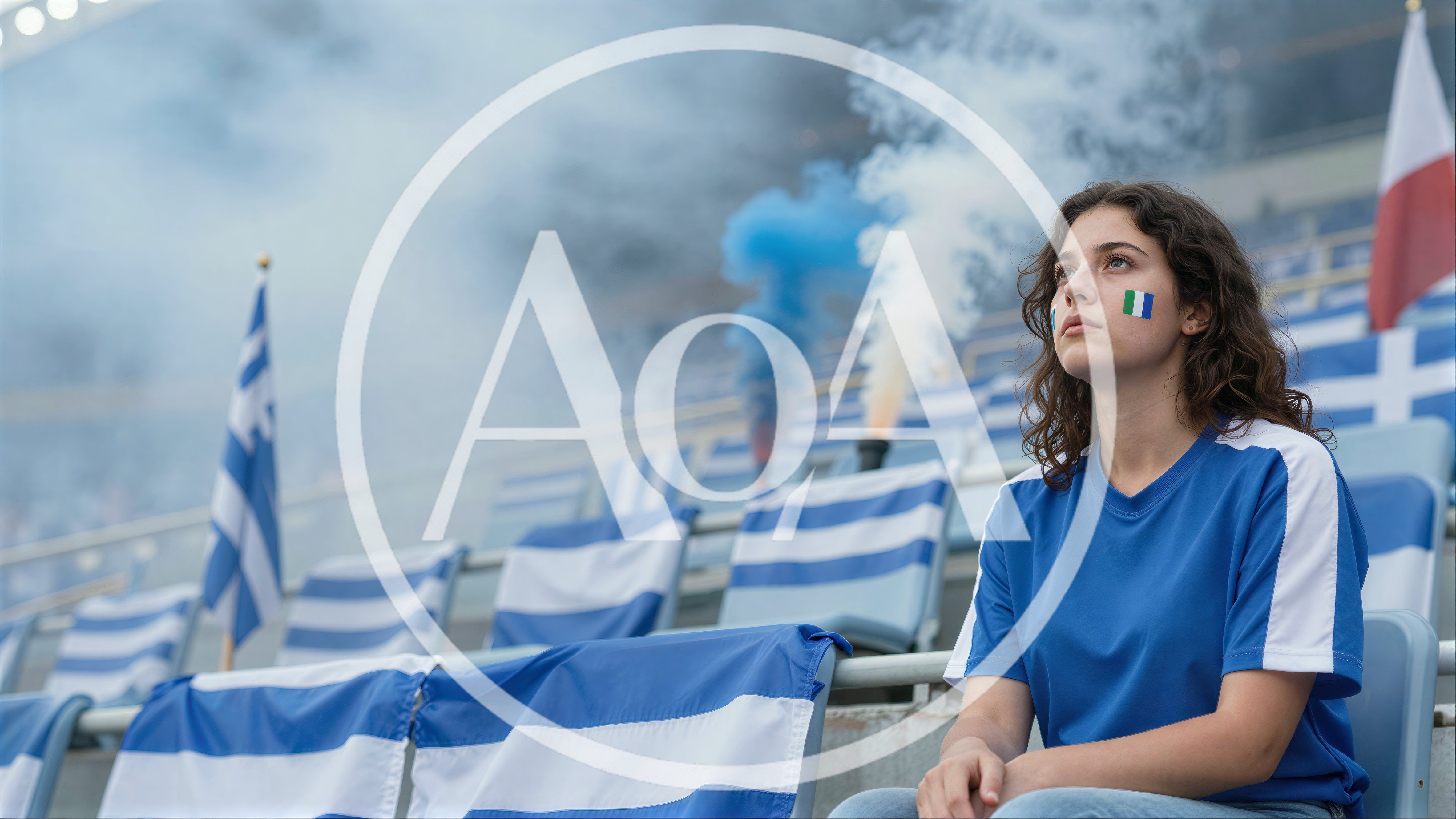 Young Female Soccer Fan Sitting In Stadium