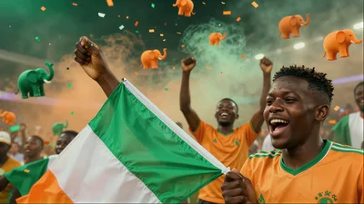 Ivorian Football Fans Celebrating Victory With Flag