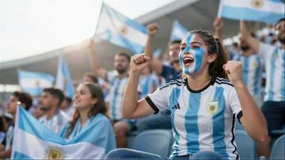 Excited Argentina Soccer Fan Cheering In Stadium