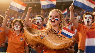 Dutch Soccer Fans Celebrating With Giant Wooden Clog