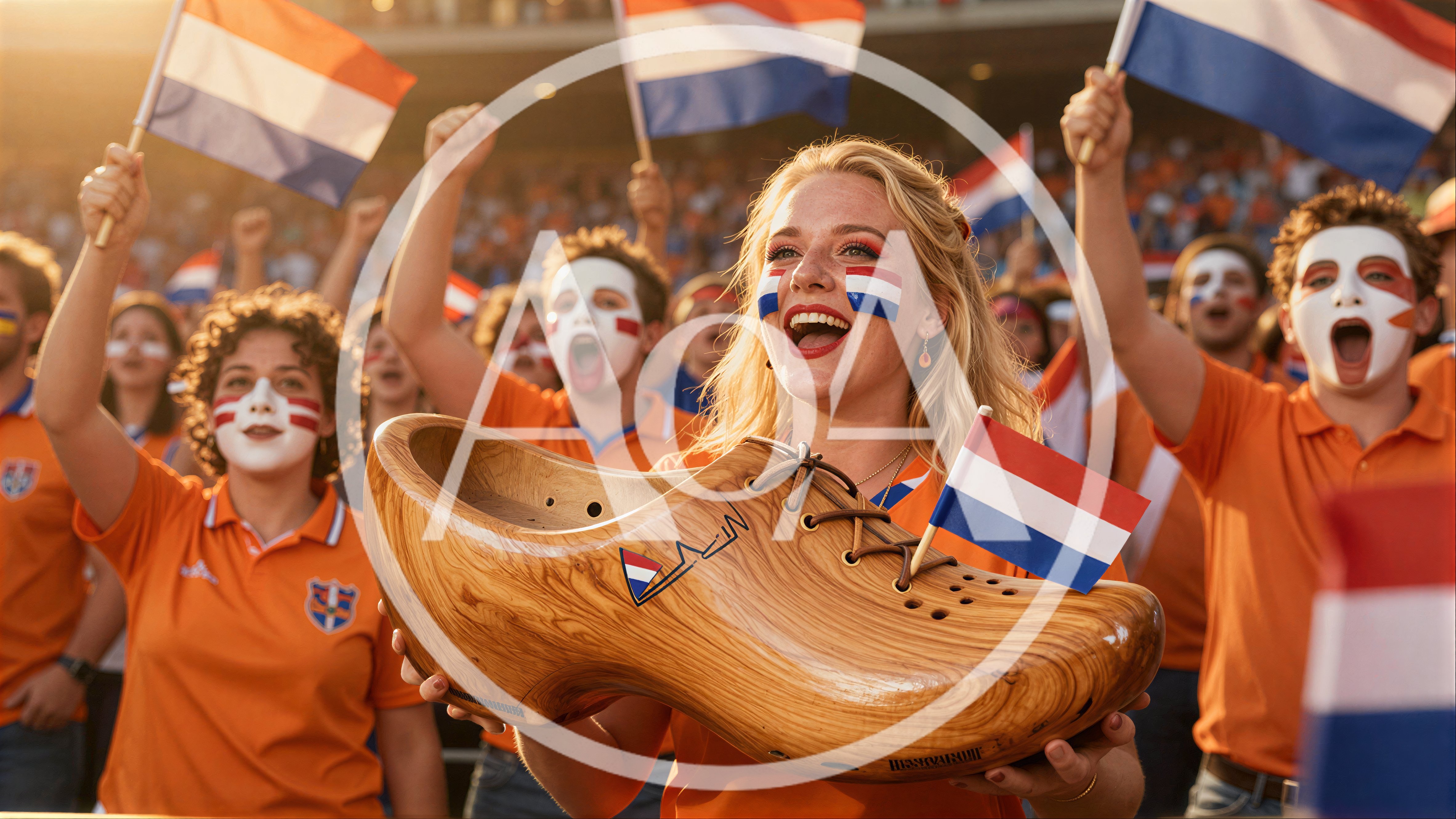 Dutch Soccer Fans Celebrating With Giant Wooden Clog