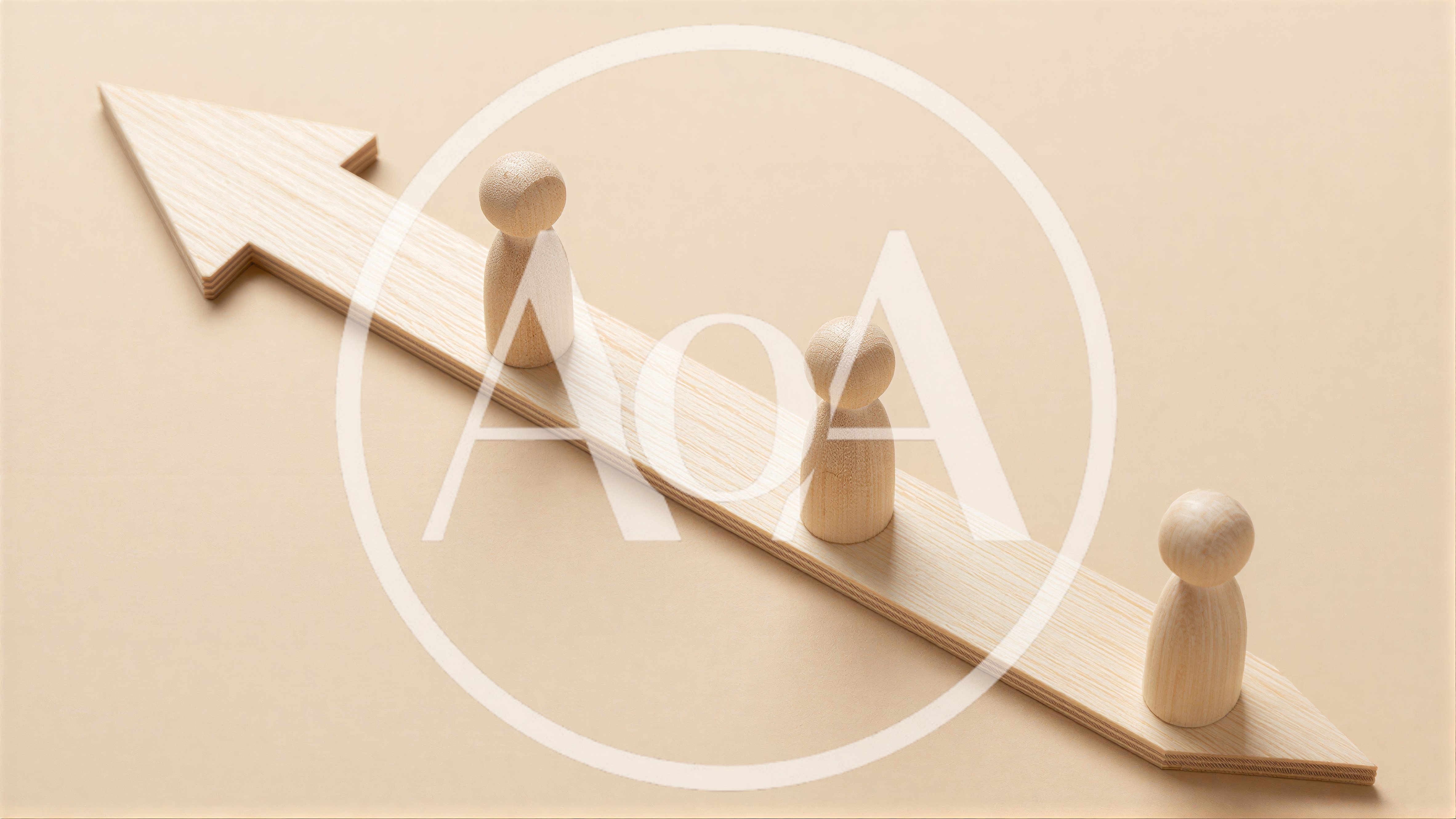 Wooden Peg Figures Standing On A Directional Arrow