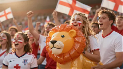 Excited England Football Fans Cheering In Stadium
