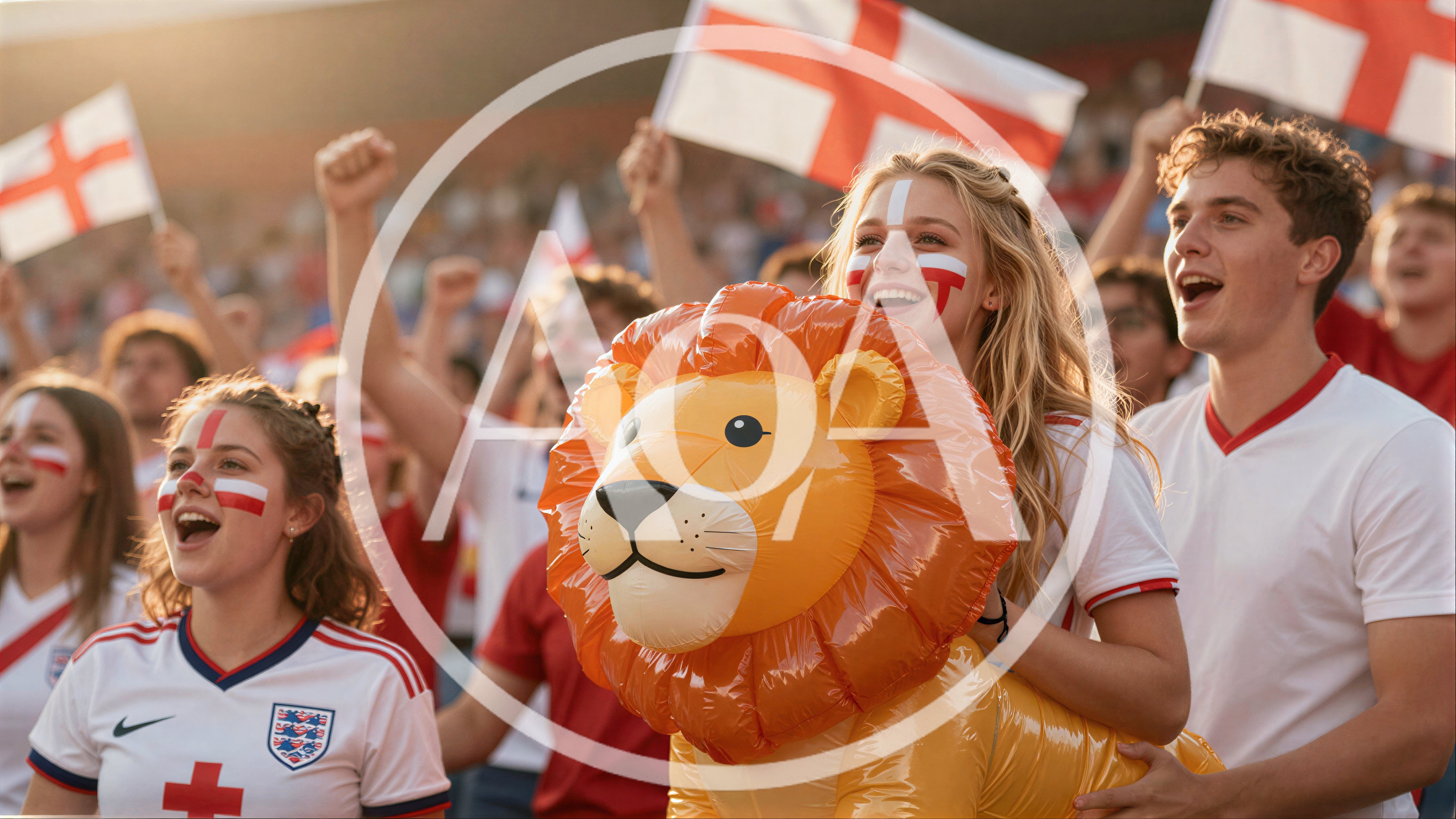 Excited England Football Fans Cheering In Stadium