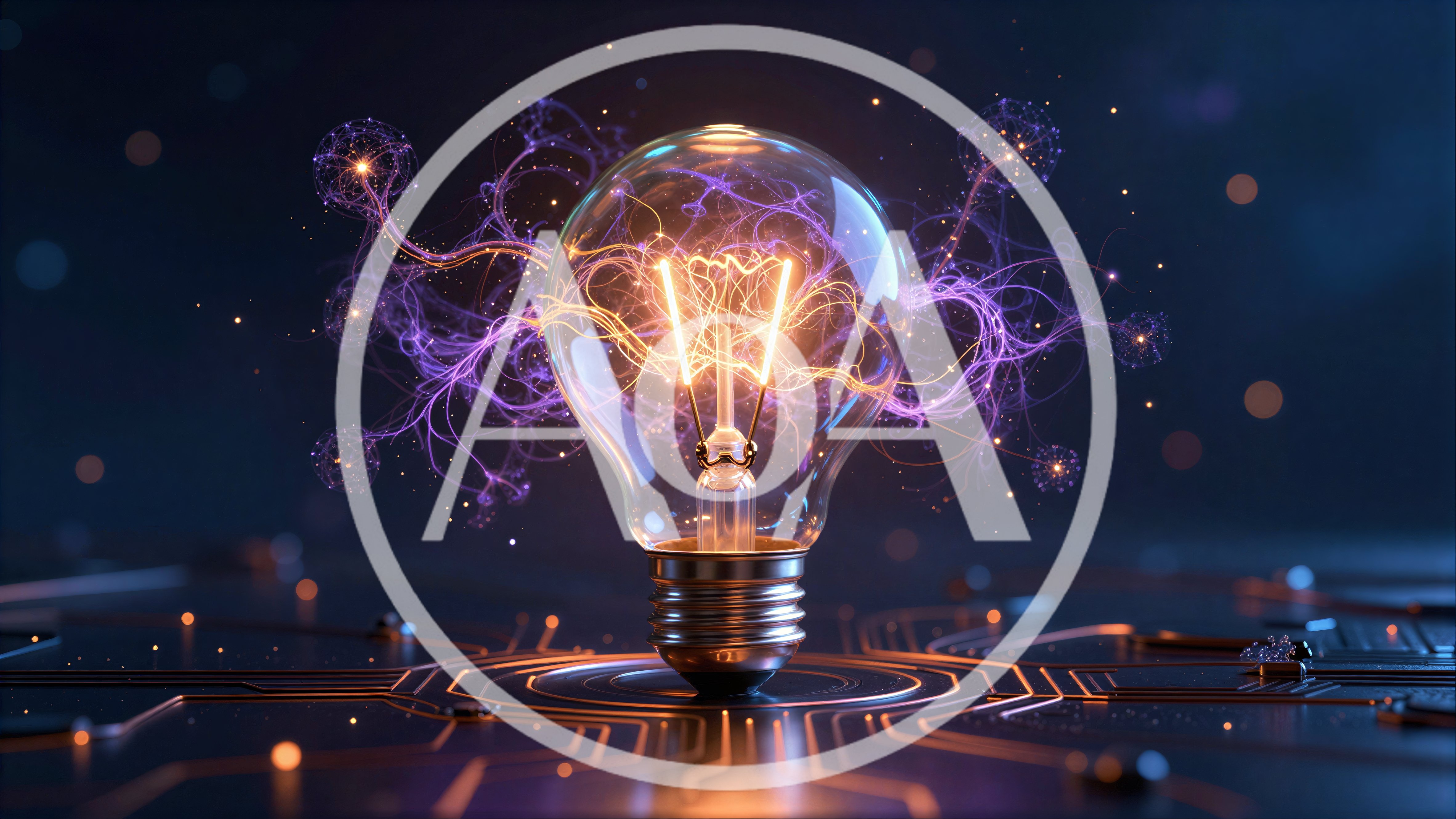 Glowing Light Bulb With Digital Neural Network Connections