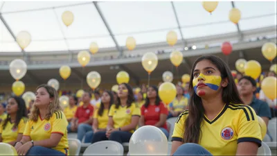 Colombian Soccer Fans Watching Match With Face Paint