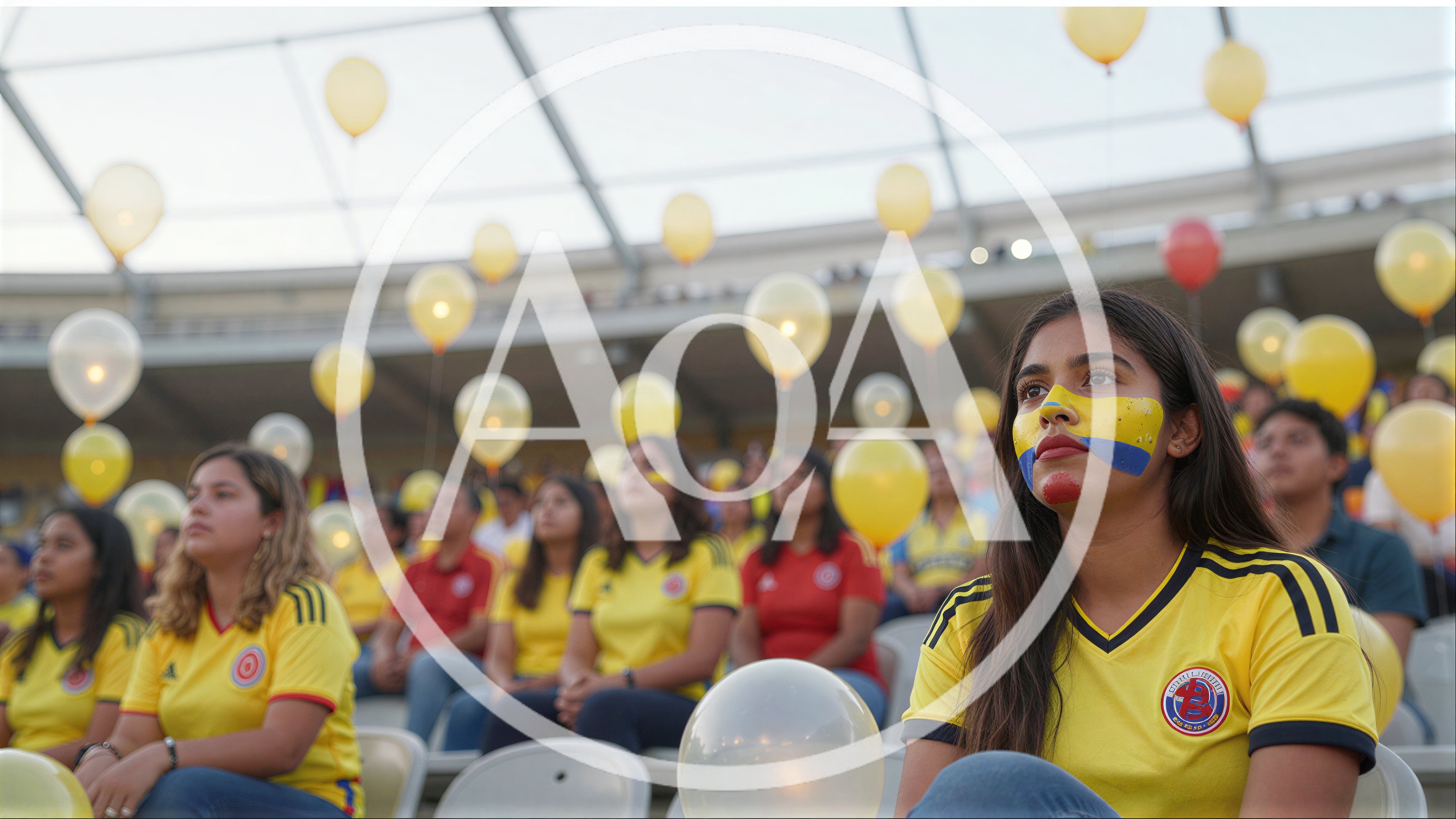 Colombian Soccer Fans Watching Match With Face Paint