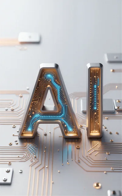 3D AI Text Logo on Futuristic Circuit Board