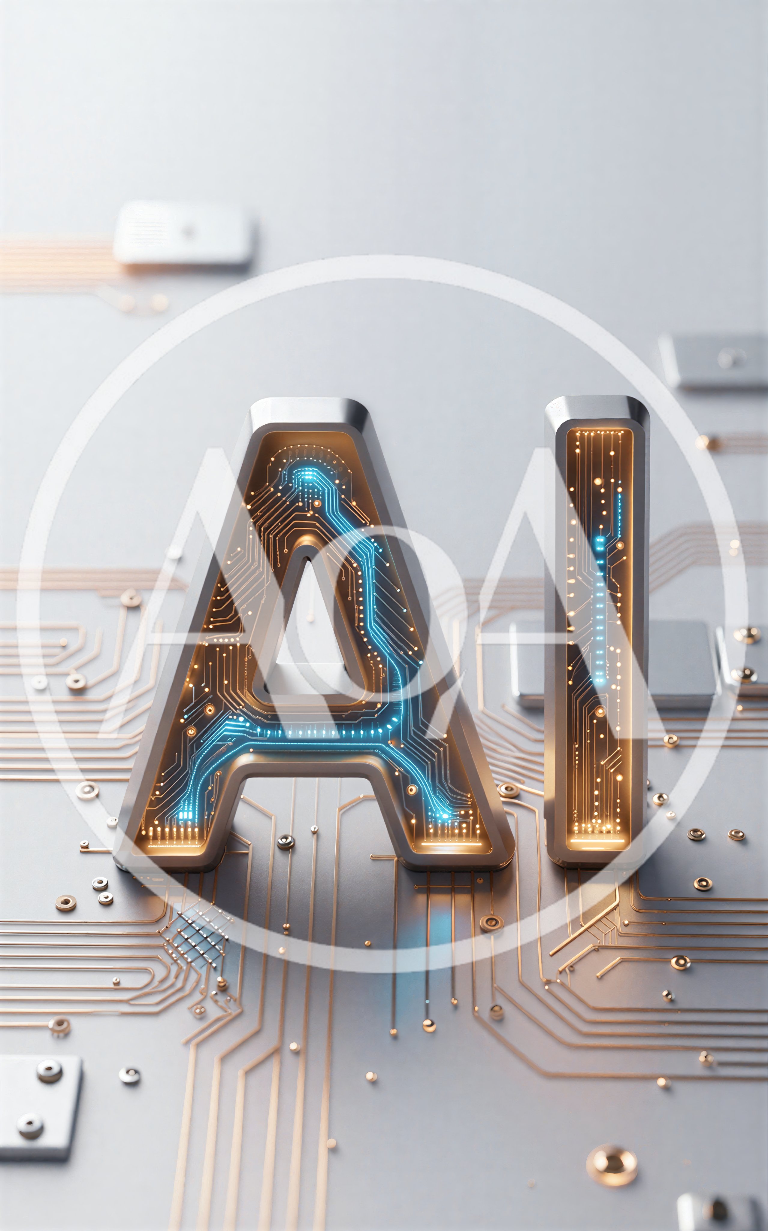 3D AI Text Logo on Futuristic Circuit Board