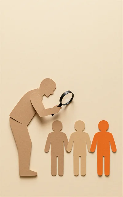 Paper Cutout Person Examining Three Figures
