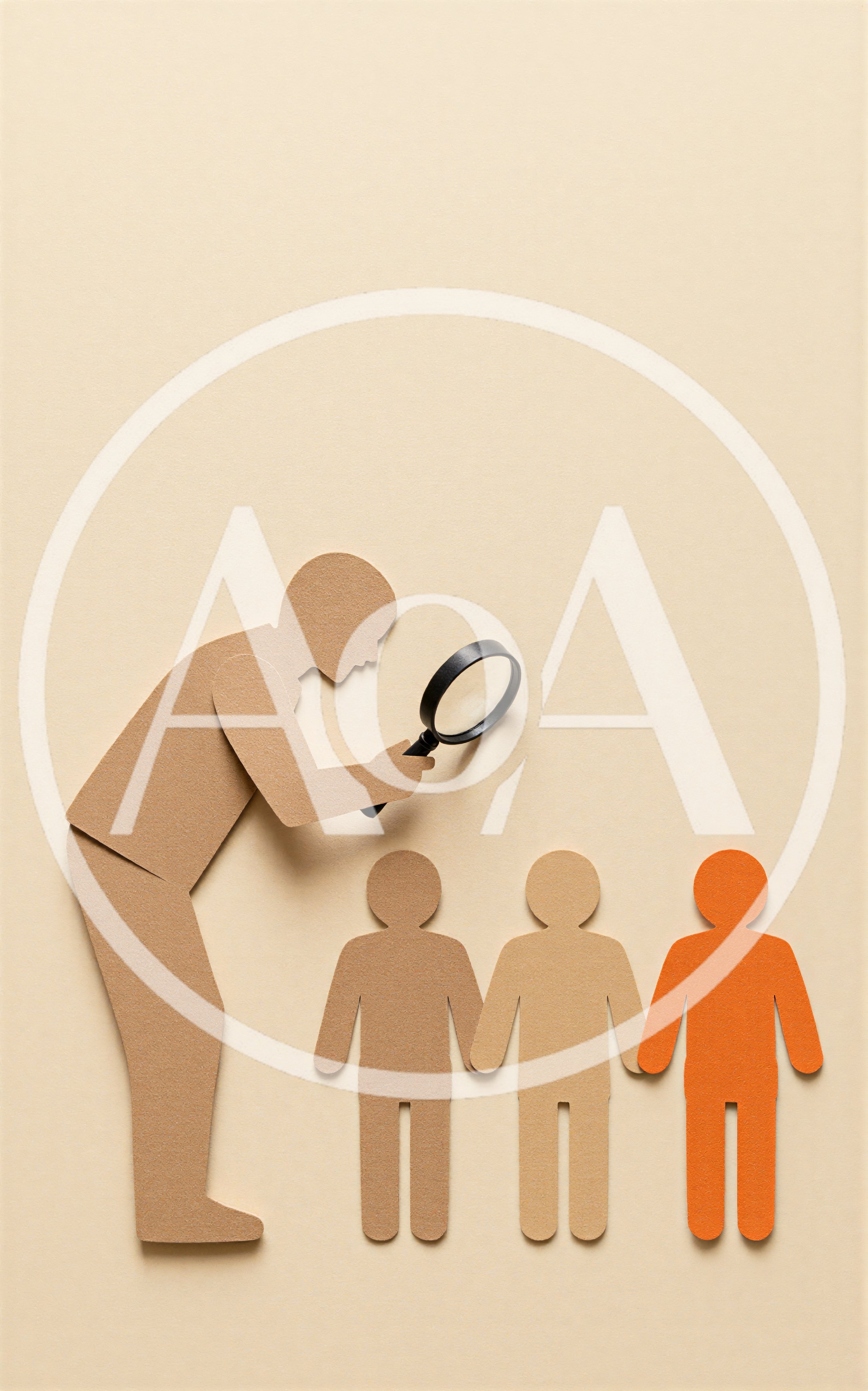 Paper Cutout Person Examining Three Figures