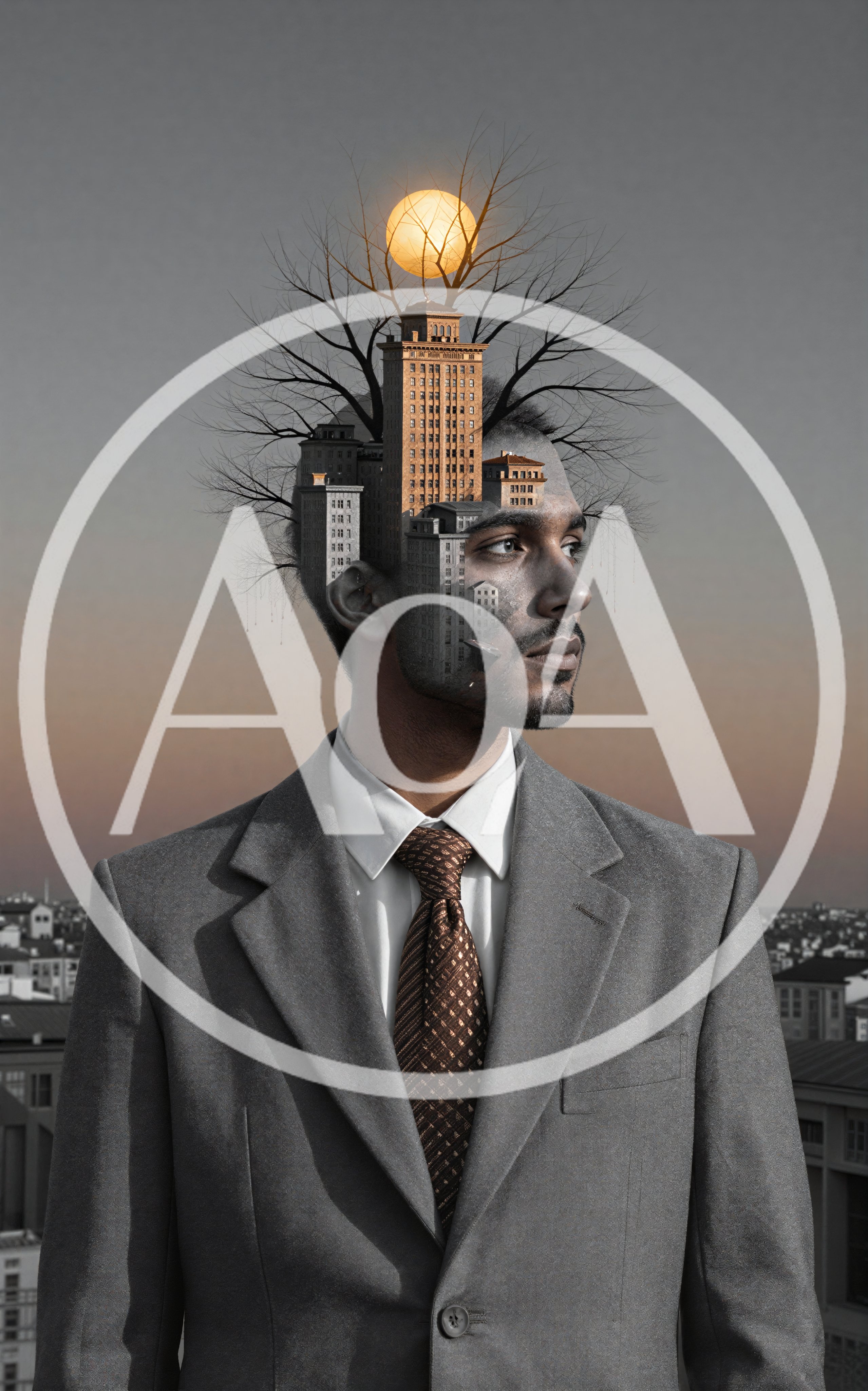 Surreal Portrait Of A Businessman With A Cityscape Head