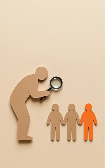 Paper Cutout Person Examining Group With Magnifying Glass