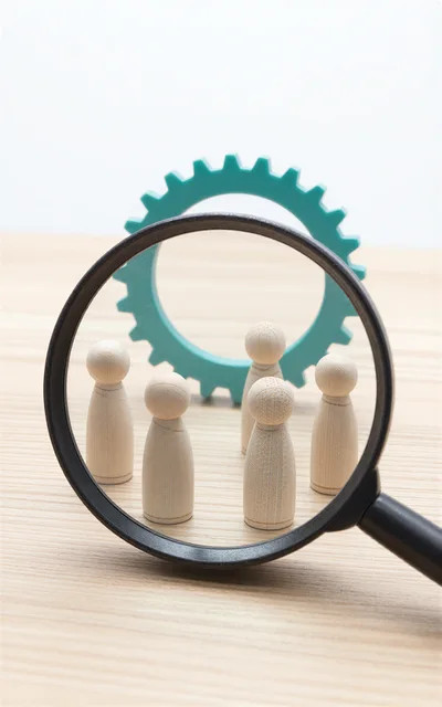 Wooden Peg Dolls Viewed Through A Magnifying Glass