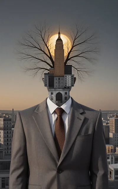 Surreal Business Man With Cityscape Head And Tree
