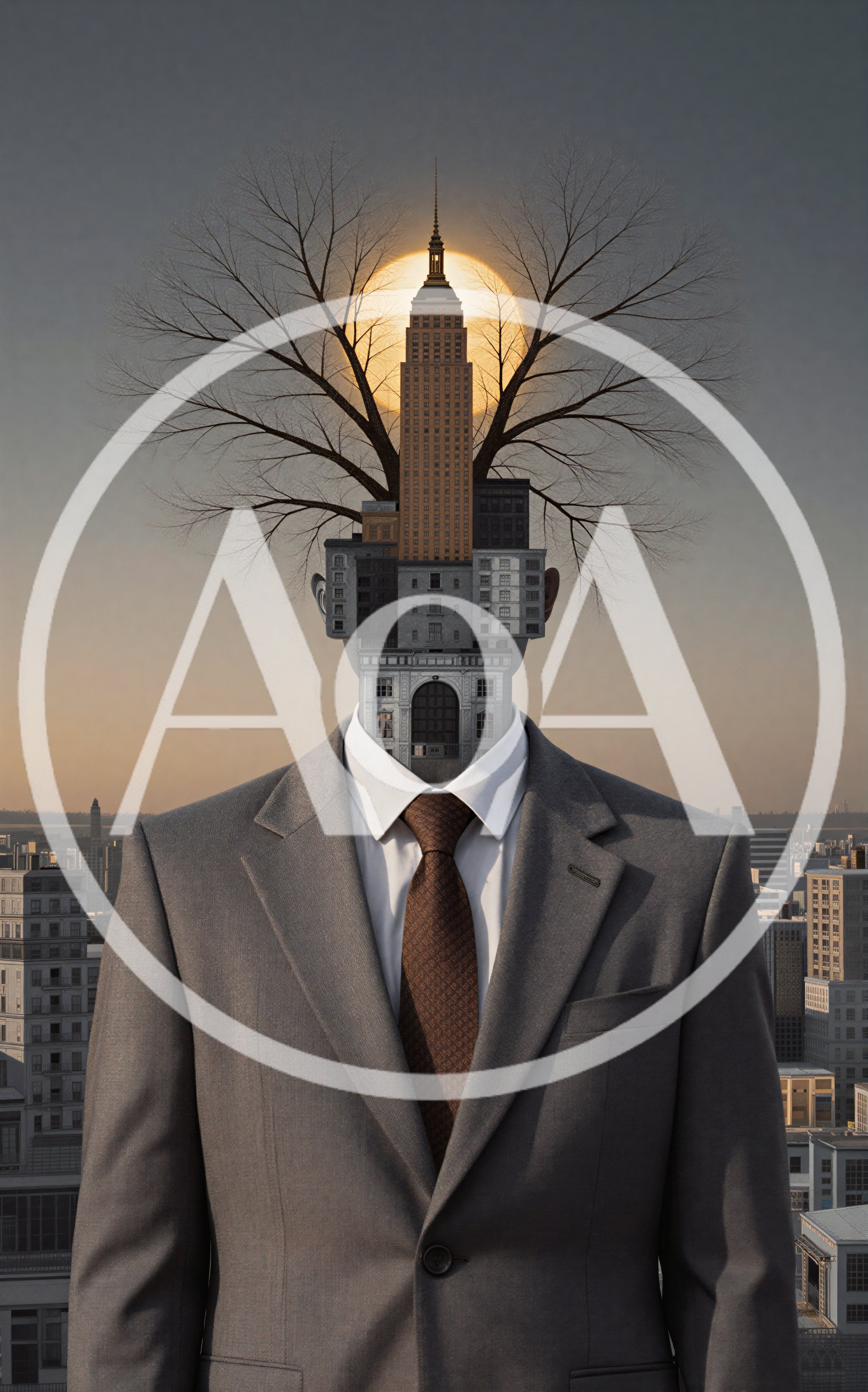 Surreal Business Man With Cityscape Head And Tree