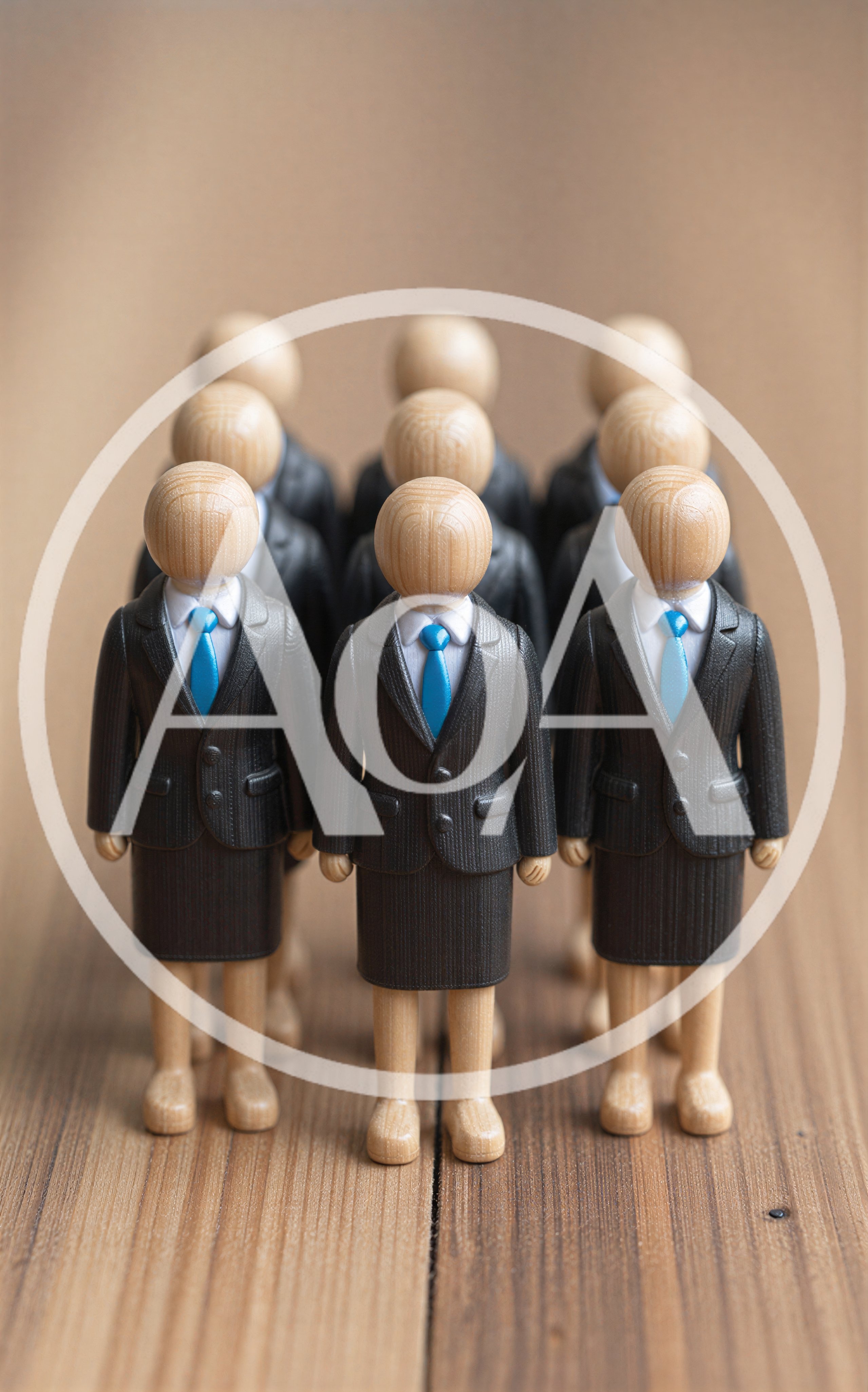 Wooden Figurines Dressed In Business Suits Standing In Rows